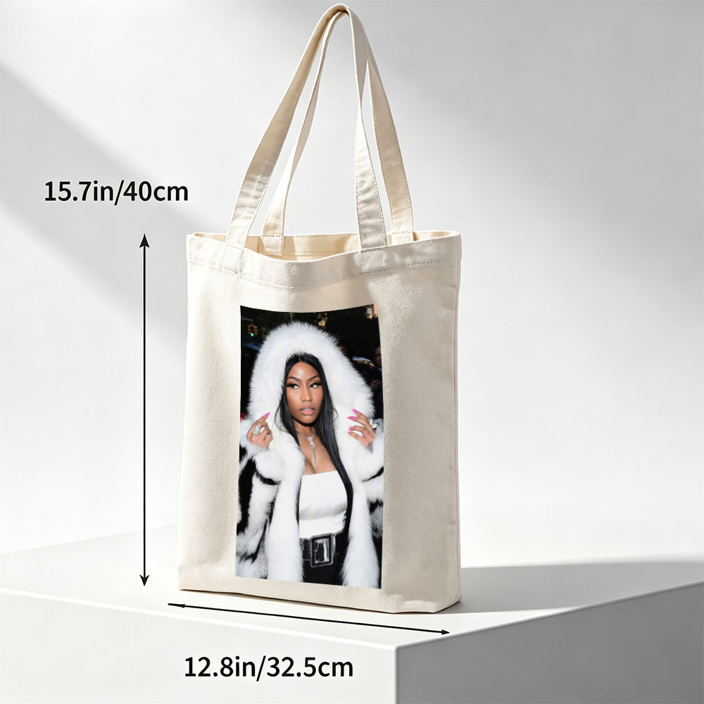 Nicki Minaj at Event Wearing White Fur Coat and Bold Pink Nails - Canvas tote bags