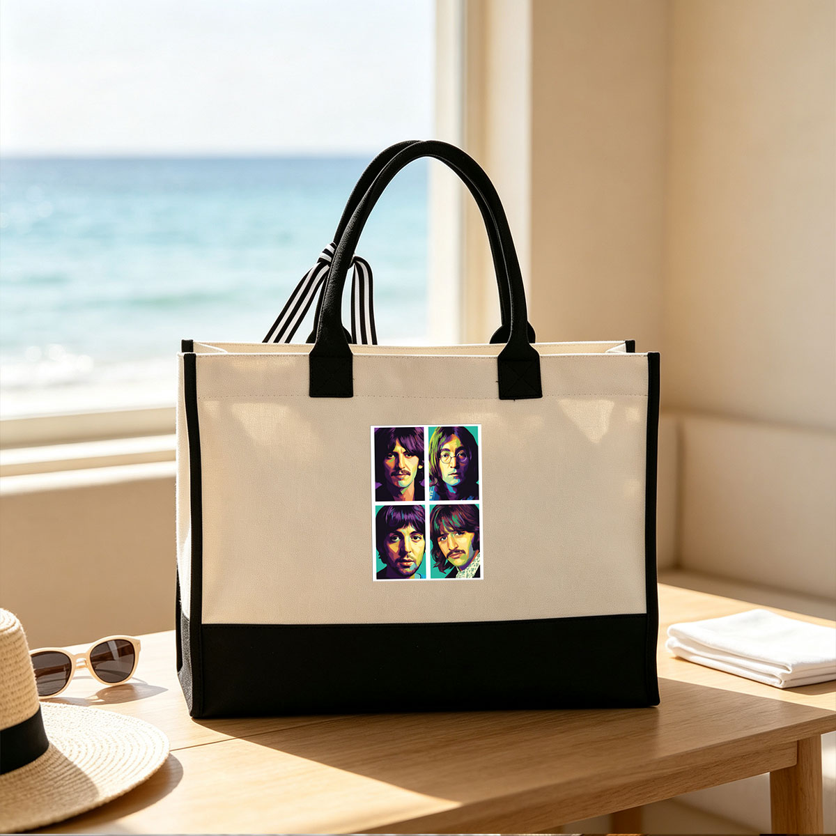 The Beatles Pop Art Portraits - Canvas patchwork gift tote bag