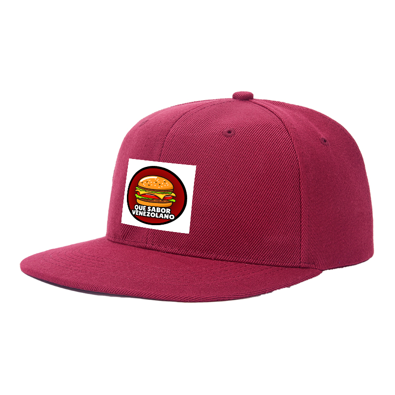 Flat Brim Baseball Cap Que Sabor Venezolano Burger Print Streetwear Underground Skate Style for Basketball Court Skate Park Urban Lifestyle Skaters Rappers Streetwear Enthusiasts