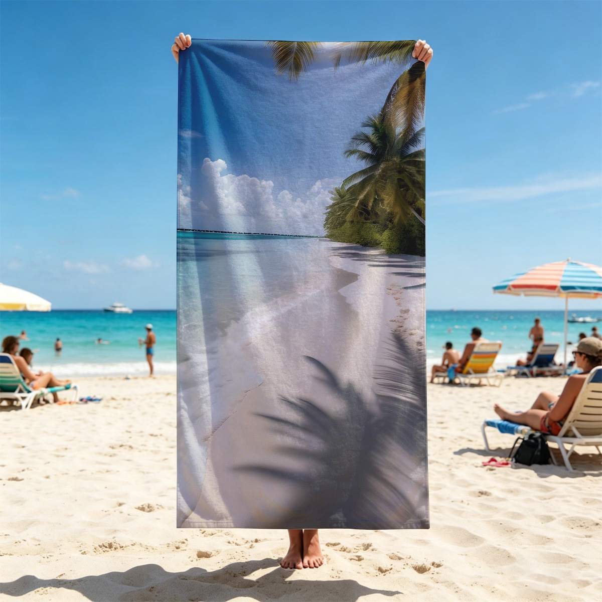 Tropical Beach with Palm Shadows and Crystal Clear Water - Beach towels
