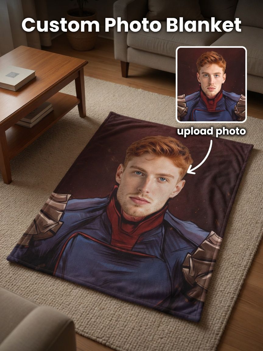Custom Face Photo Blanket Personalized Flannel Fleece Throw Soft Anti-Pilling Warm Bedding for Unique Novelty Gifts