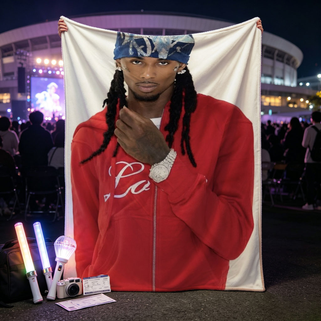 Travis Scott in a Red Hoodie and Bandana, Stylish Streetwear Look - Blankets