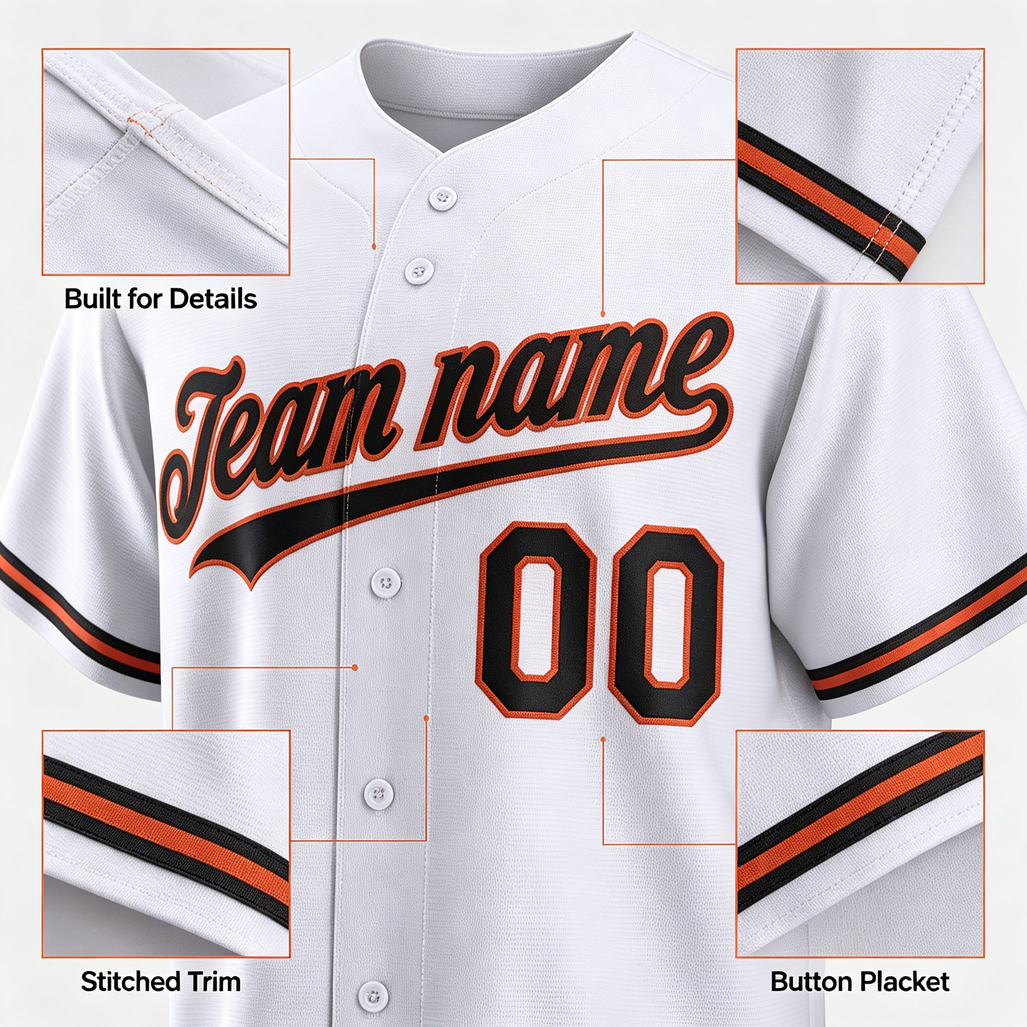 Custom Baltimore City Style Baseball Jersey White Full Button Short Sleeve For Men And Youth
