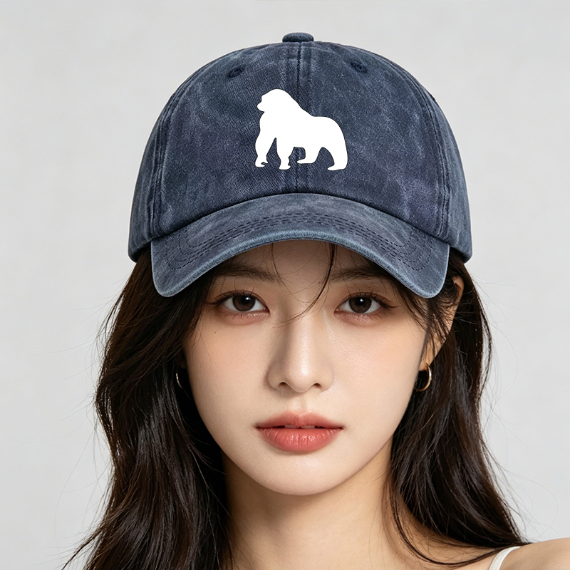 Men's Printed Washed Cap with Lion Silhouette Design - Casual Round Brim Summer Lightweight Hat for Outdoor Activities, Travel, and Daily Wear - Ideal for Men Who Love Animal Motifs and Streetwear Style