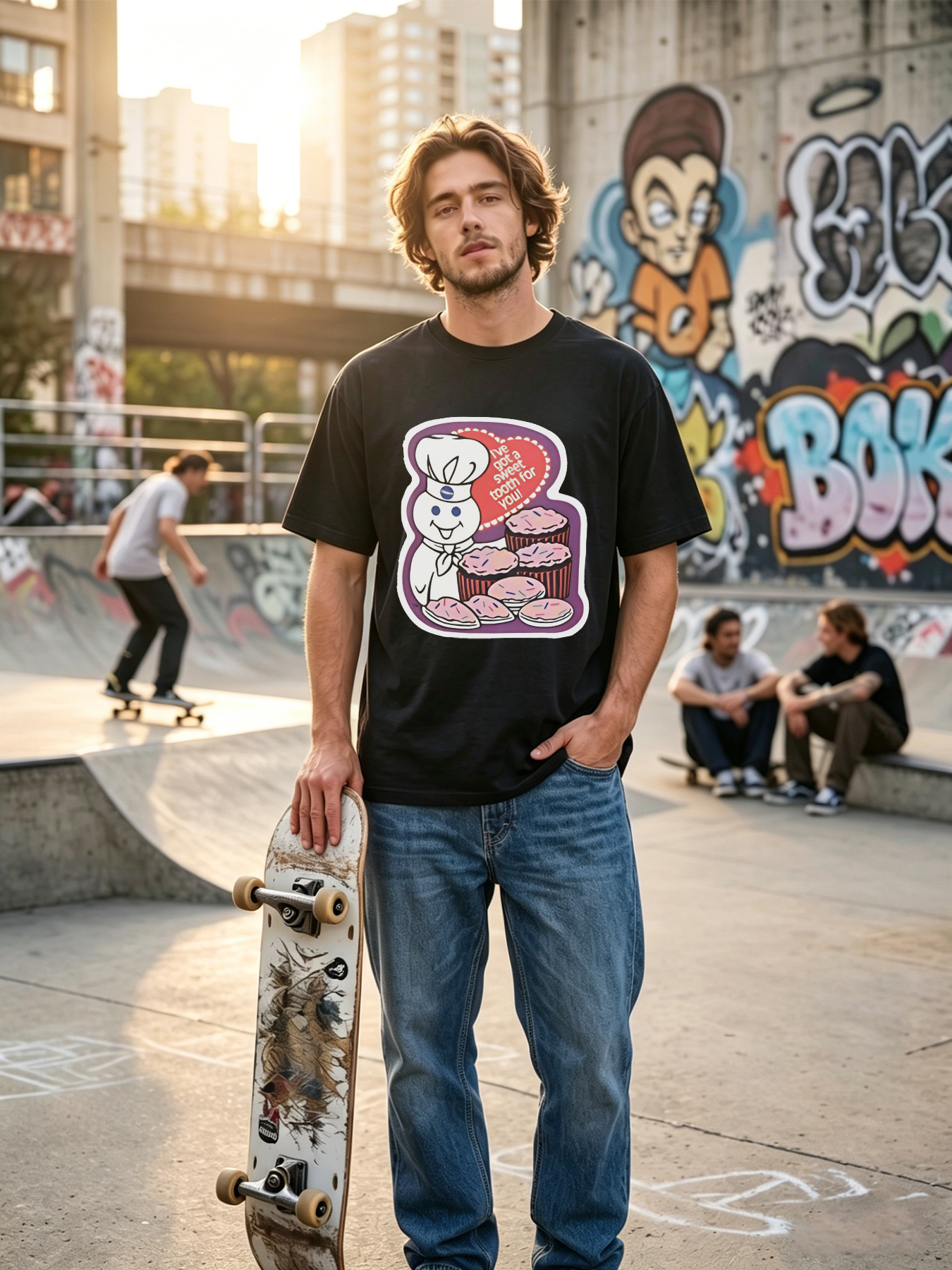 Men's Printed T-Shirt with Chef Cookie and Cupcakes 