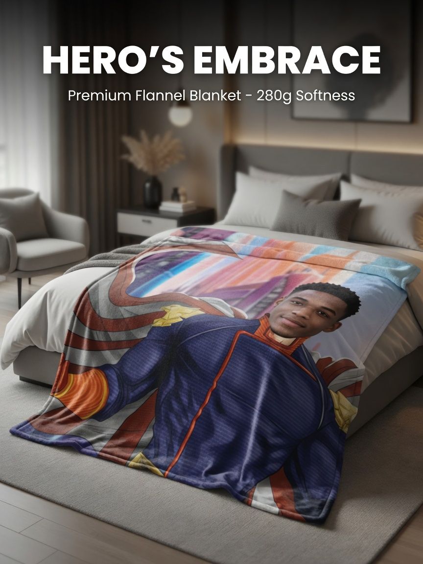 Custom Photo Superhero Flannel Fleece Blanket Personalized Face Portrait Throw Lightweight Soft Cozy Bed Couch Gift