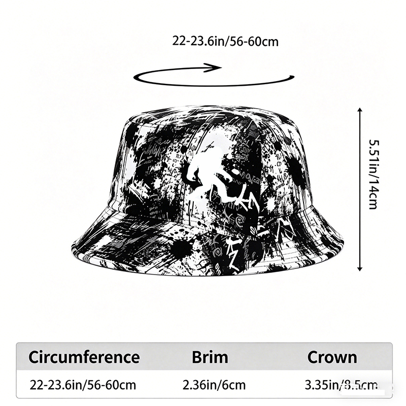 Unisex Classic Graffiti Bucket Hat with Bigfoot Silhouette Print - Casual Outdoor Sun Protection Hat for Hiking, Camping, and Everyday Wear, Perfect for Adventure Lovers and Nature Enthusiasts