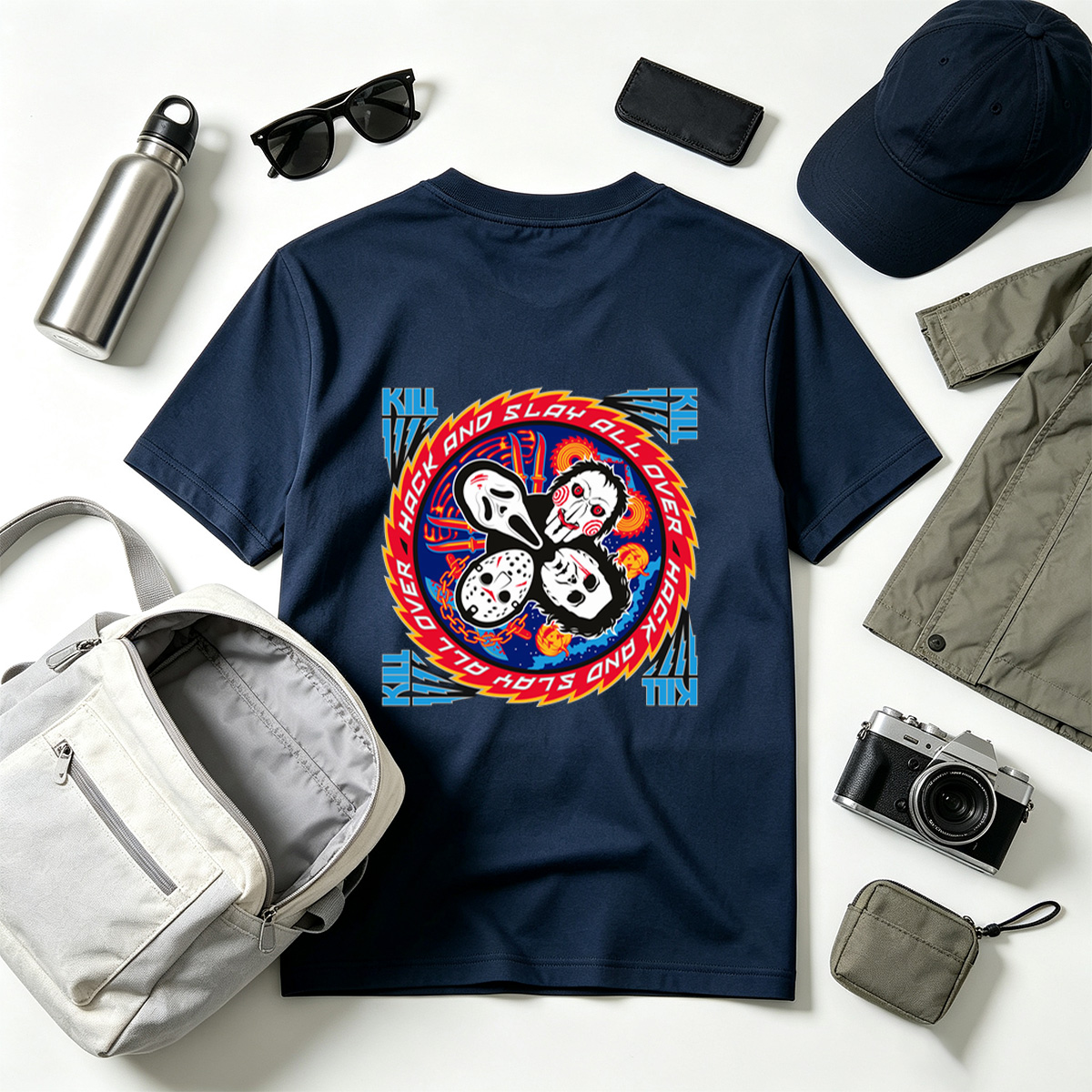 Halloween Horror Icons: Michael Myers, Ghostface, Leatherface, and Jigsaw - Tee