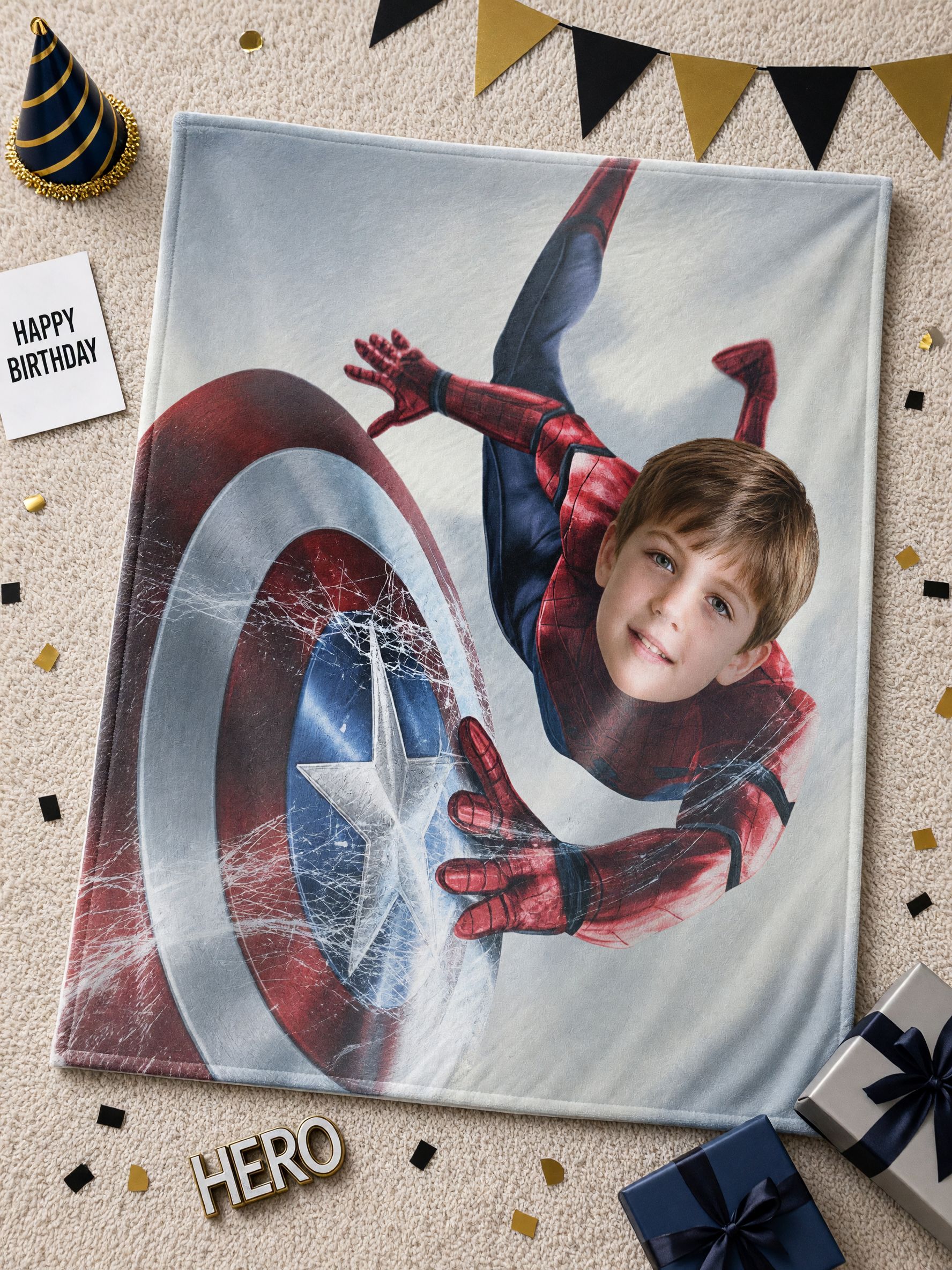Personalized Face Superhero Blanket, Custom Photo Soft Flannel Throw for Couch Bed, Ideal Personalized Hero Gift