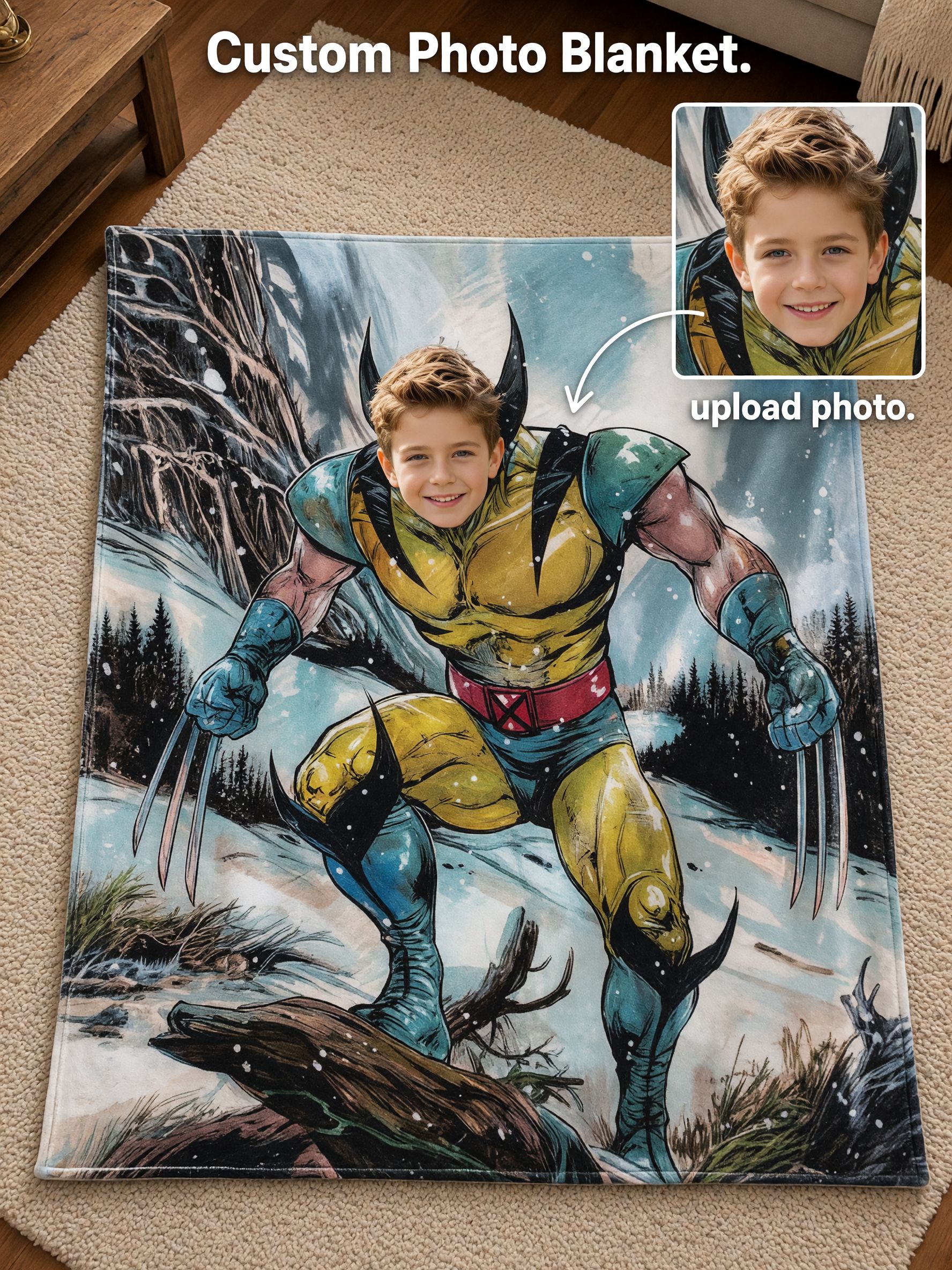 Custom Superhero Photo Blanket, Ultra Soft Flannel Comic Throw, Ideal Personalized Gift for Kids and Comic Fans