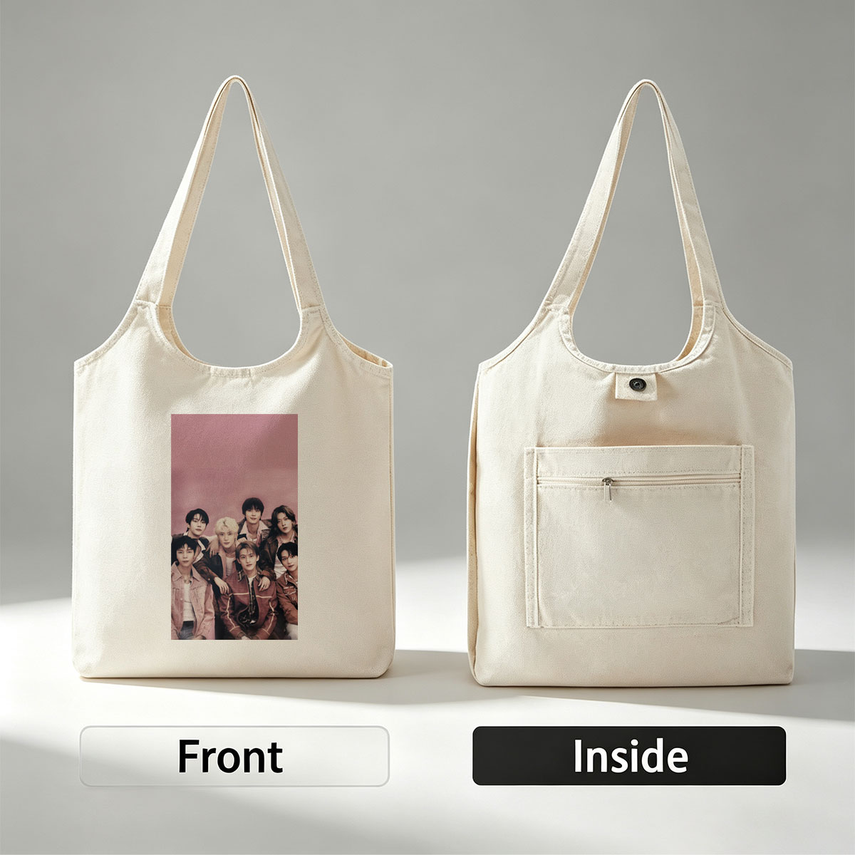 SEVENTEEN Group Photo in Cozy Pink Outfits Against Soft Pink Background - Canvas shoulder bags/