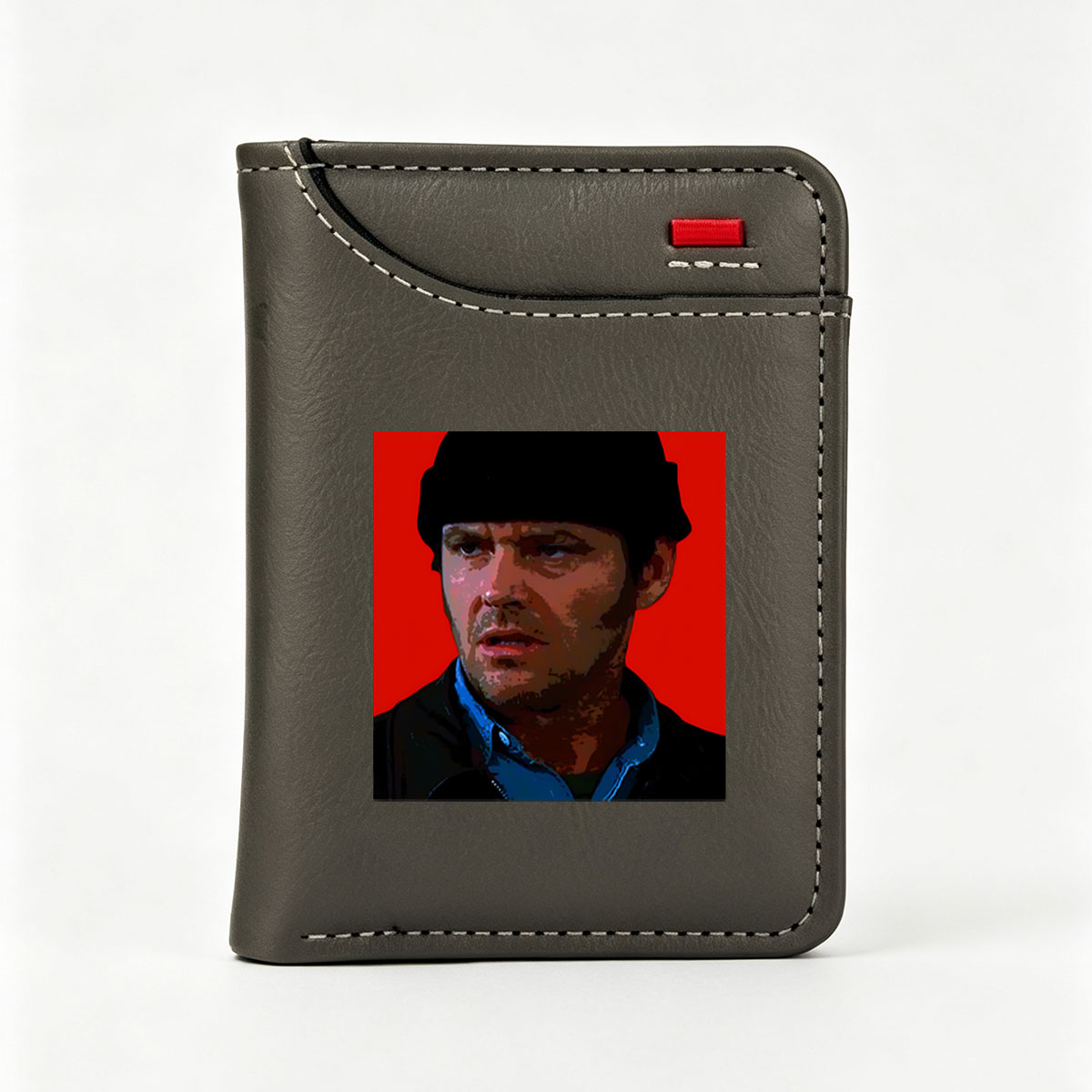 Man in Beanie and Leather Jacket Against Red Background - Vertical Style Wallet