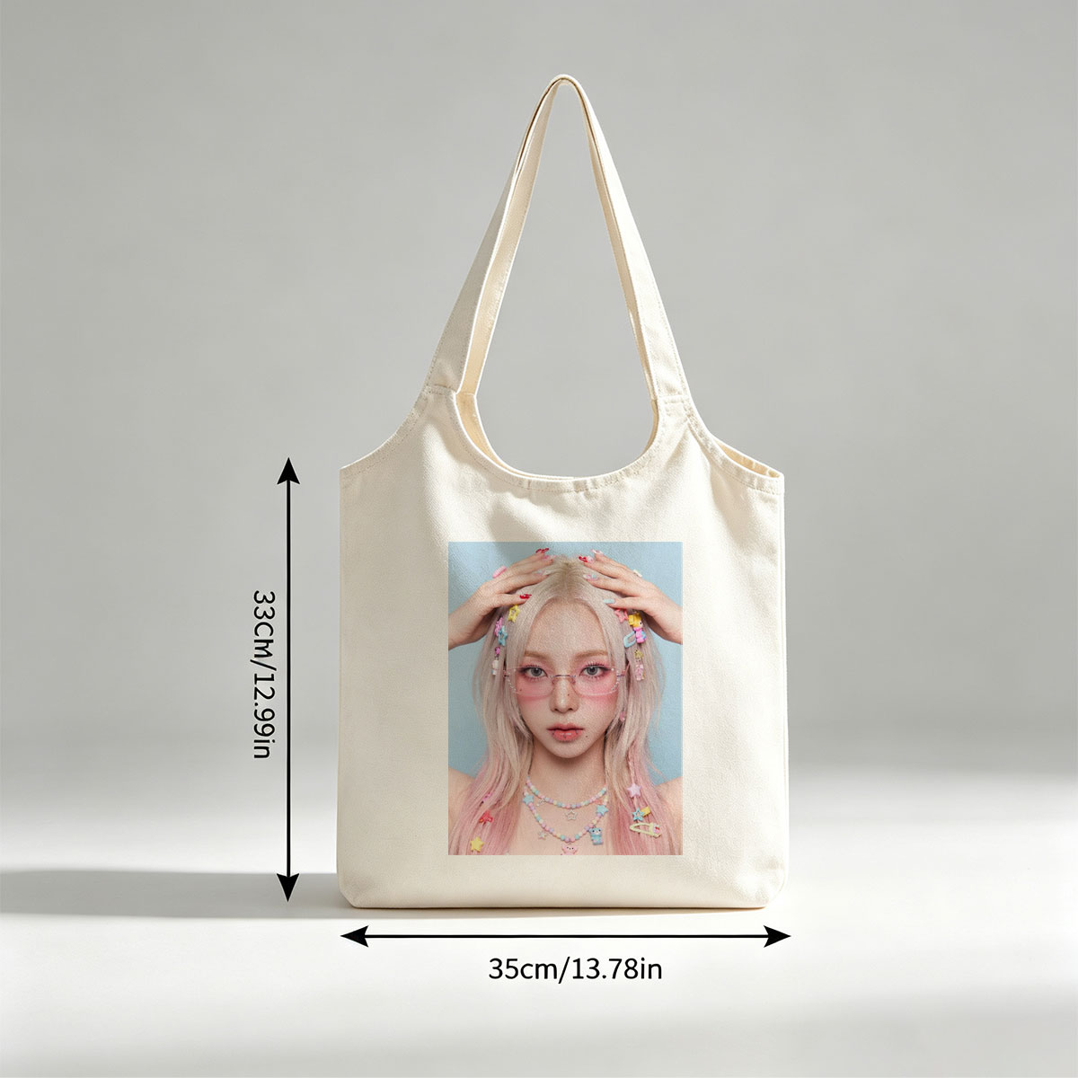 Dami Im in a Pastel-Themed Look with Colorful Hair Clips and Pink Glasses - Canvas shoulder bags/