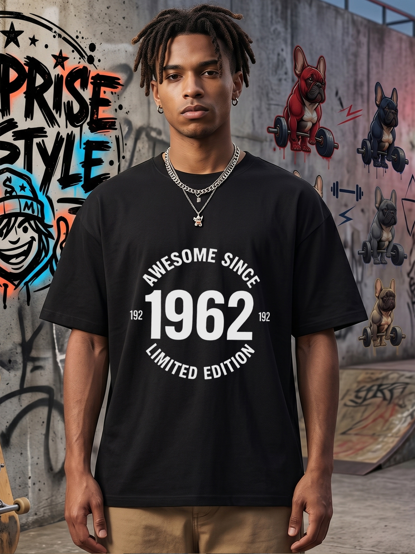 Men's Printed T-Shirt Awesome Since 1962 Limited Edition Round Neck Summer Lightweight Breathable Short Sleeve Tee for Casual Wear, Birthday Gift, Daily Outfits, Adults Aged 60s & Up
