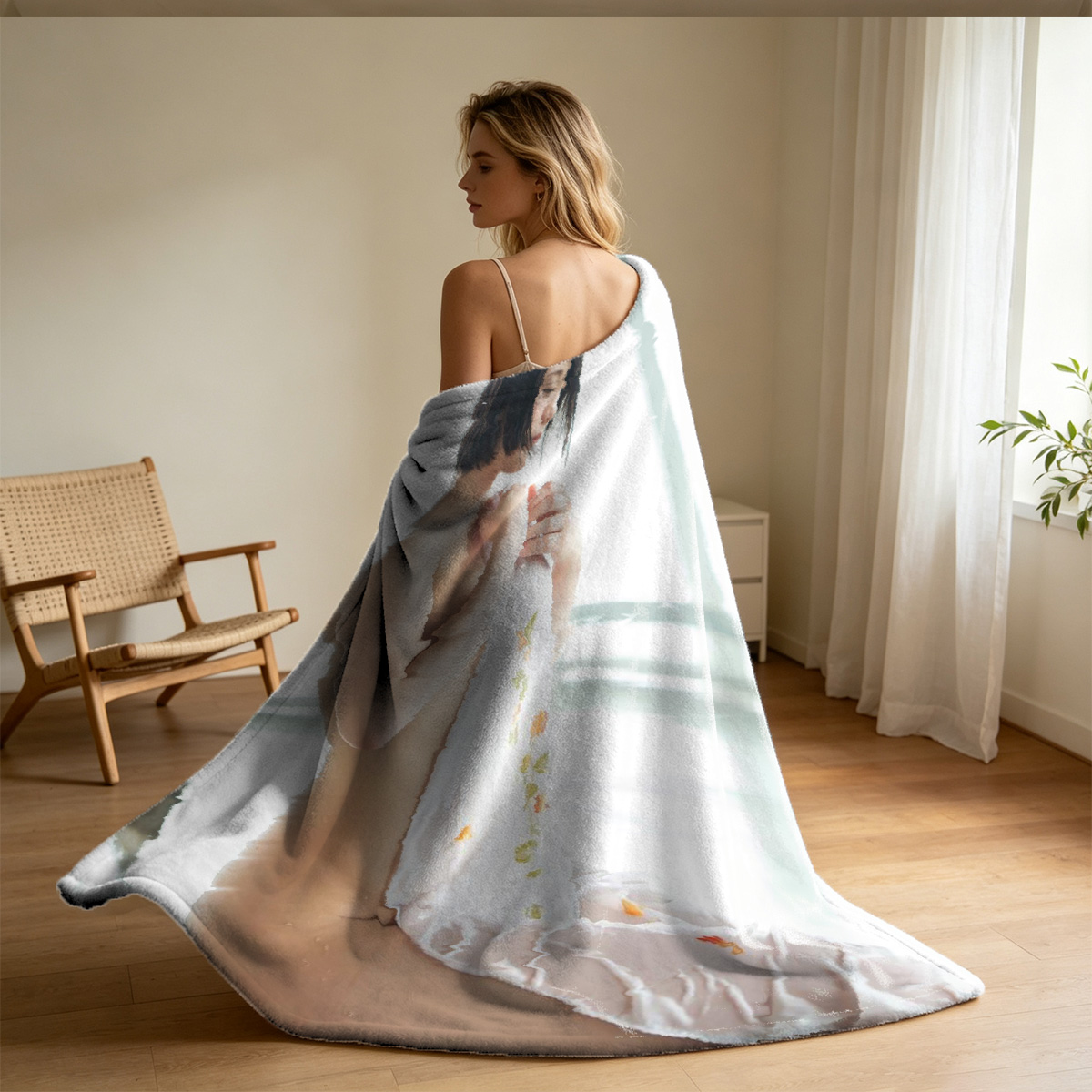 Emma Watson nude on beach blanket blowing a kiss - Blanket