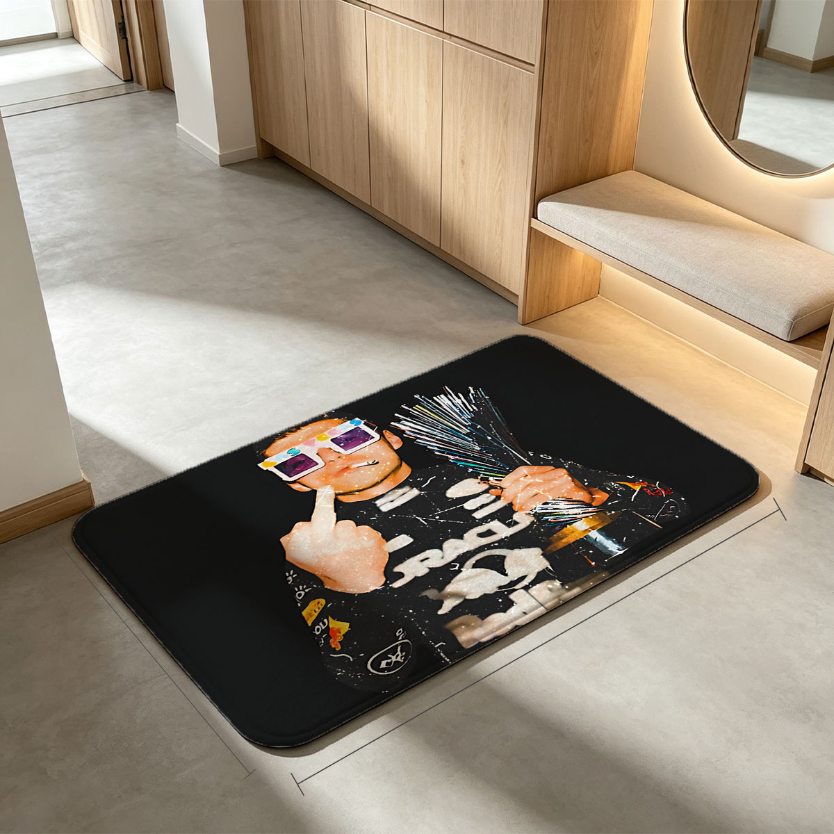 Man in Colorful Glasses Holding Sparklers and Smoking - Flannel floor mat