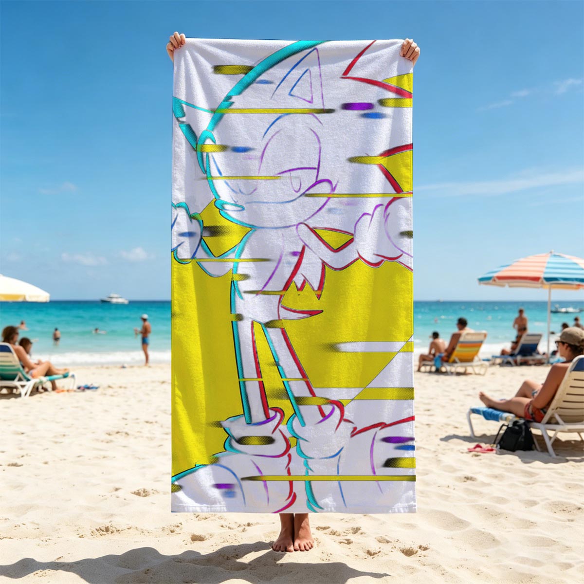 Sonic the Hedgehog in Neon Glitch Art Style - Beach towels