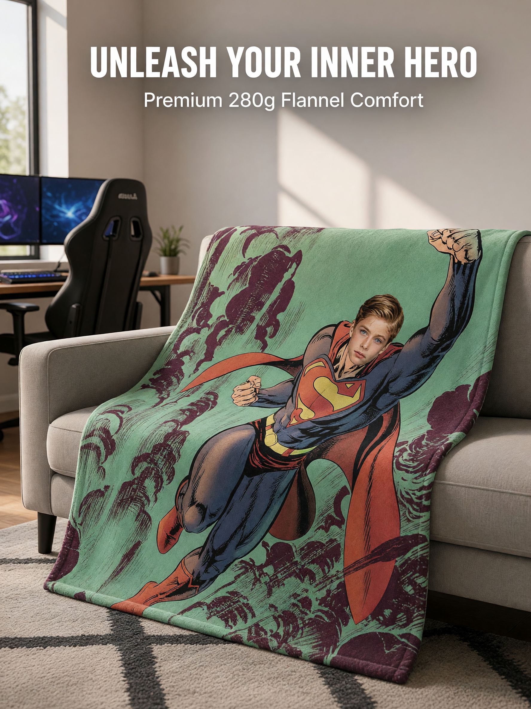 Custom Face Superhero Flannel Fleece Blanket Personalized Comic Photo Throw Soft Cozy Bed Sofa Gift