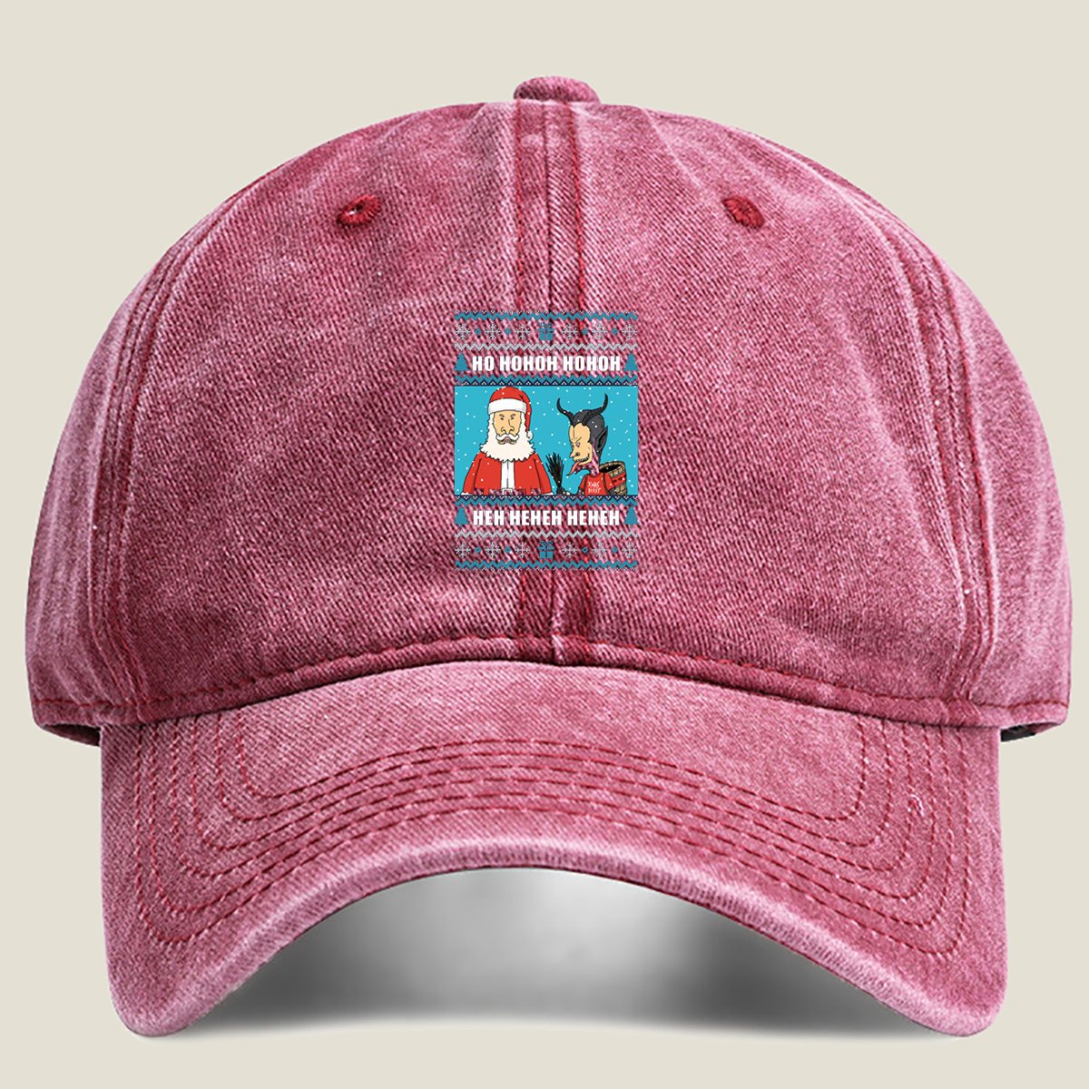Santa and the Xmas Beast: Ho Ho Ho, Heh Heh Heh - Washed Denim - Baseball Cap