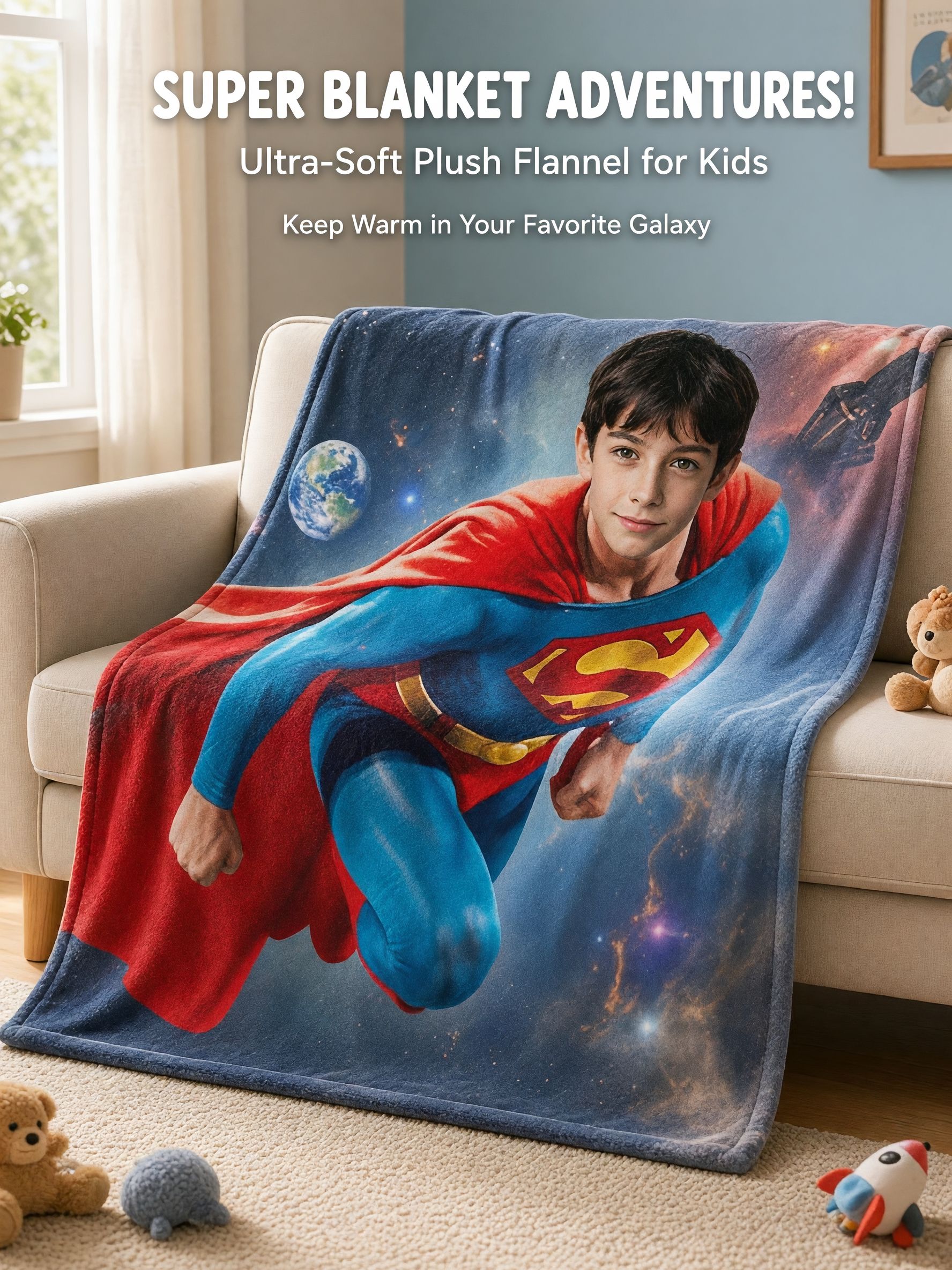 Custom Photo Flannel Fleece Superhero Blanket Personalized Picture Throw Warm Lightweight Cozy Keepsake Gift for Kids