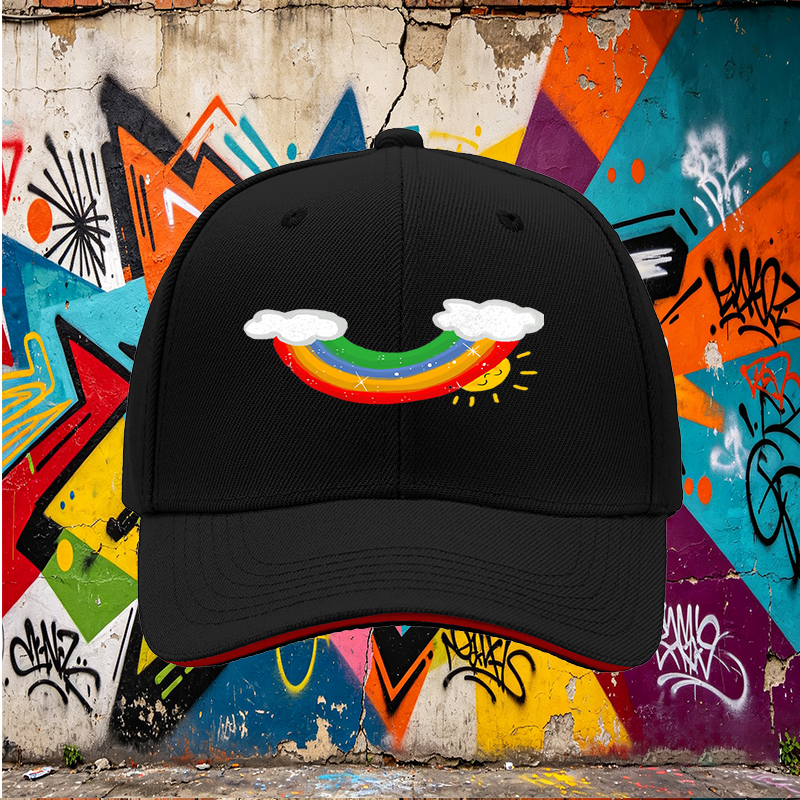Unisex Classic Sandwich Hat with Rainbow and Sun Print | Perfect for Outdoor Activities, Beach, Camping, Daily Wear | Ideal for Adults and Teens Seeking Fun, Colorful Headwear