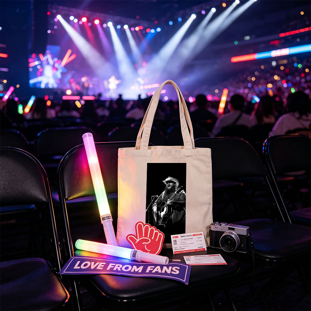 Chris Stapleton Performing on Stage with Acoustic Guitar in Black and White - Canvas tote bags