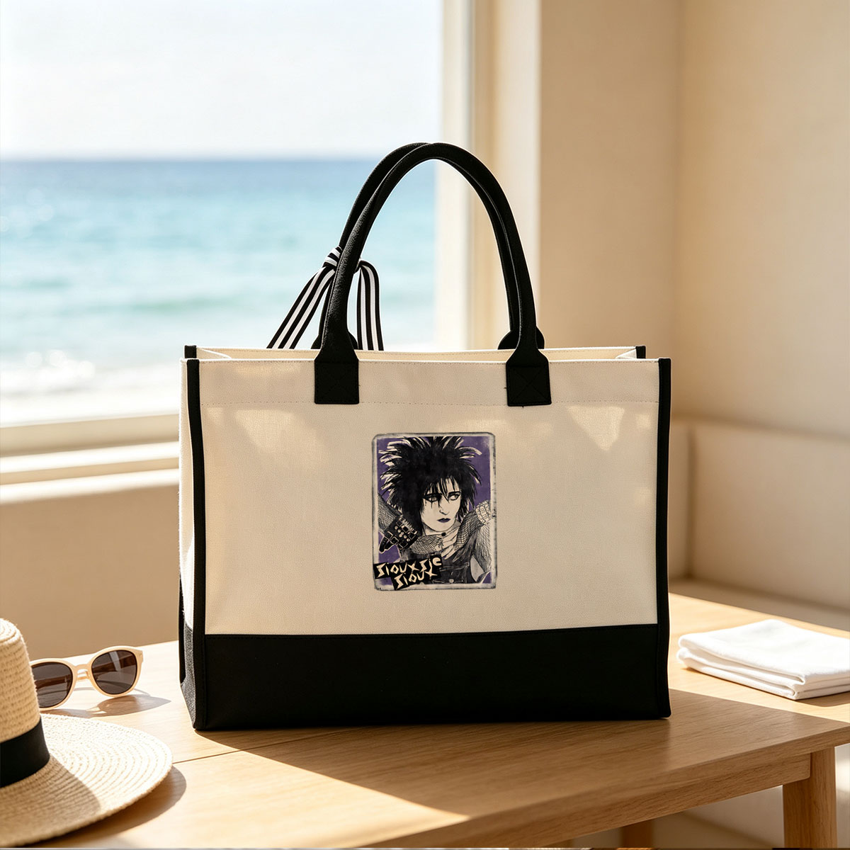 Siouxsie Sioux - Gothic Rock Icon Portrait - Canvas patchwork gift tote bag