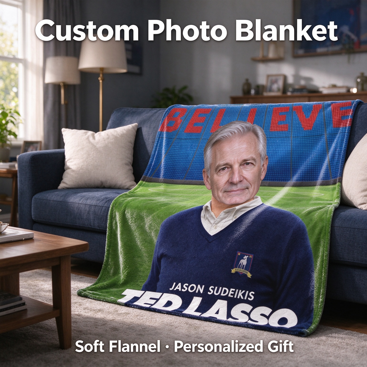 Custom Face Photo Flannel Blanket, Personalized Sports Stadium Fleece Throw, Ultra Soft Skin Friendly Cozy Gift