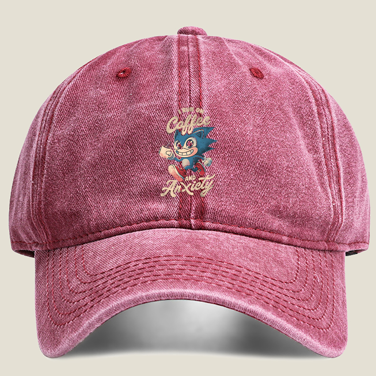Sonic the Hedgehog: I Run on Coffee and Anxiety - Washed Denim - Baseball Cap