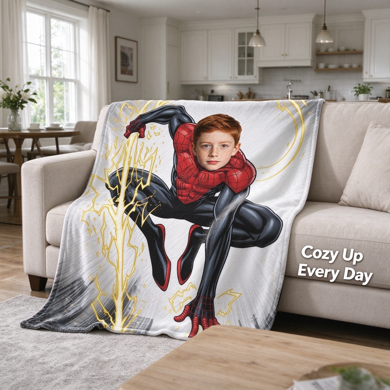 Custom Photo Face Superhero Flannel Blanket, Personalized Soft Plush Comic Throw, Ideal Personalized Gift for Kids