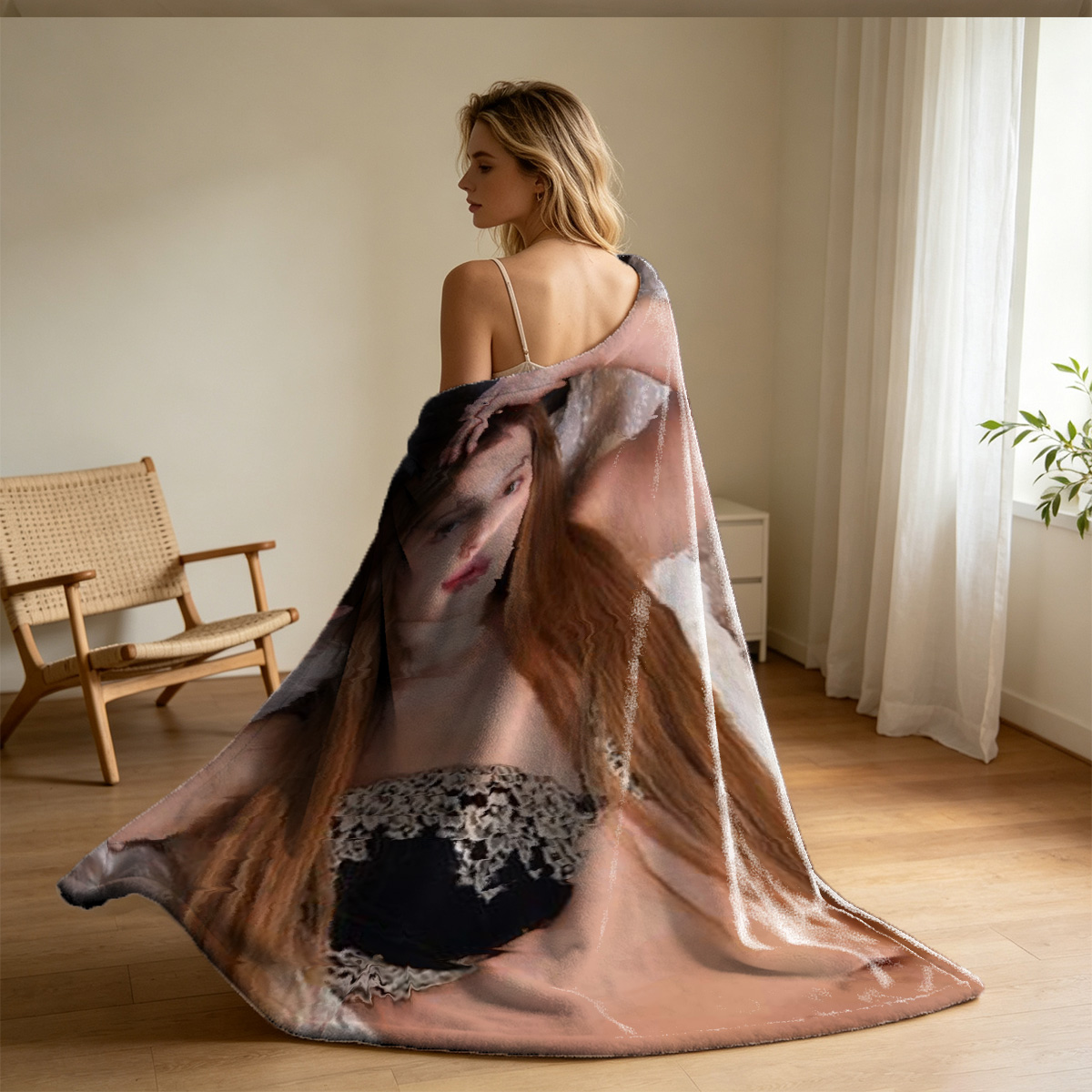 Blonde Woman Biting Finger Seductively - Blanket
