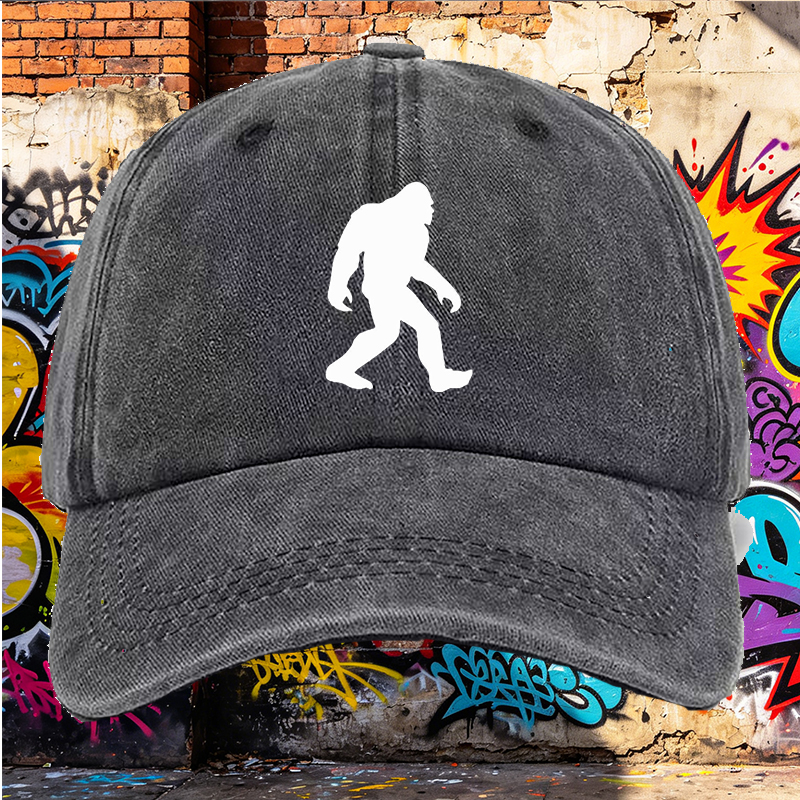 Men's Bigfoot Print Washed Cotton Cap Casual Round Brim Summer Lightweight Hat for Outdoor Adventures and Urban Streetwear Fans