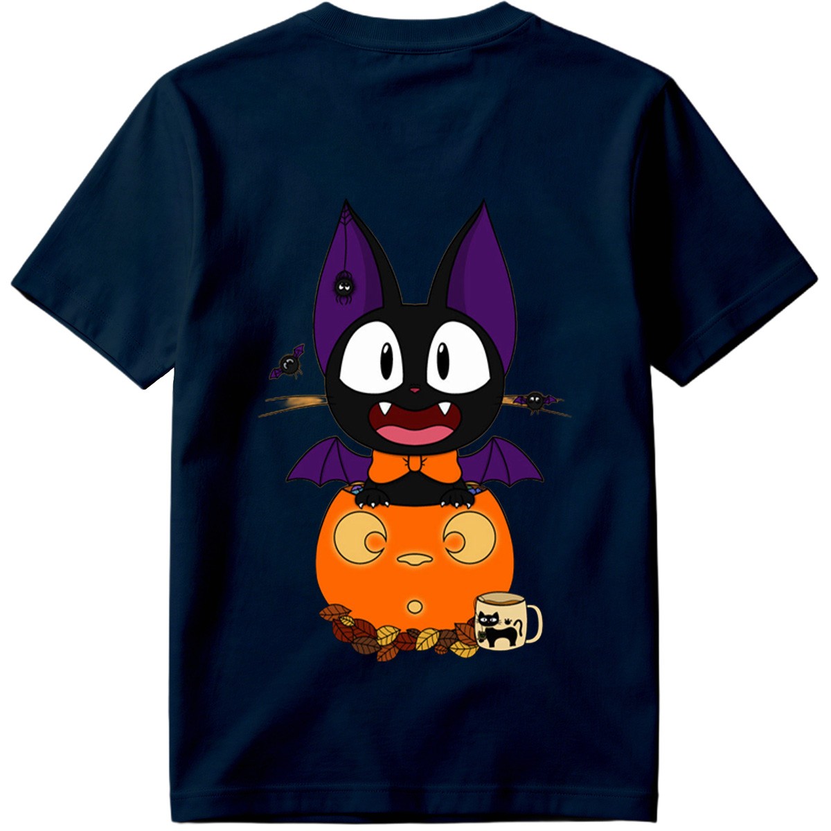 Halloween Cat with Pumpkin and Bat Wings - Tee