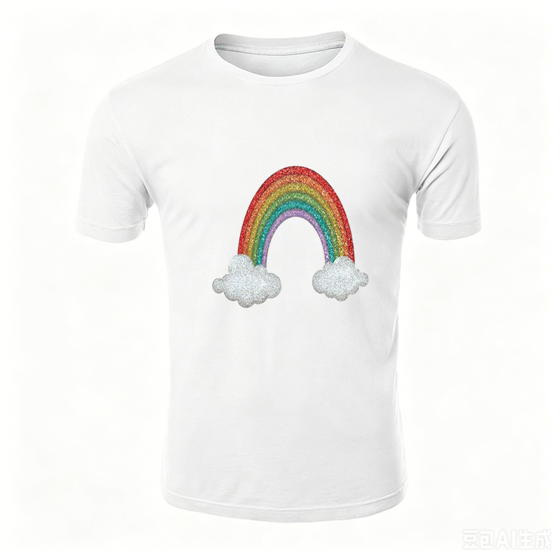 Unisex Classic T-Shirt with Glitter Rainbow and Cloud Print - Perfect for Casual Wear, Festival Outfits, and Everyday Style - Ideal for Teens, Adults, and Fashion-Lovers Seeking Vibrant, Playful Designs