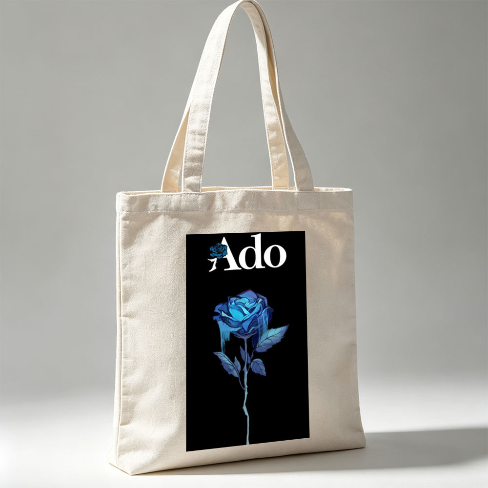 Ado Blue Rose on Black Background - Canvas tote bags