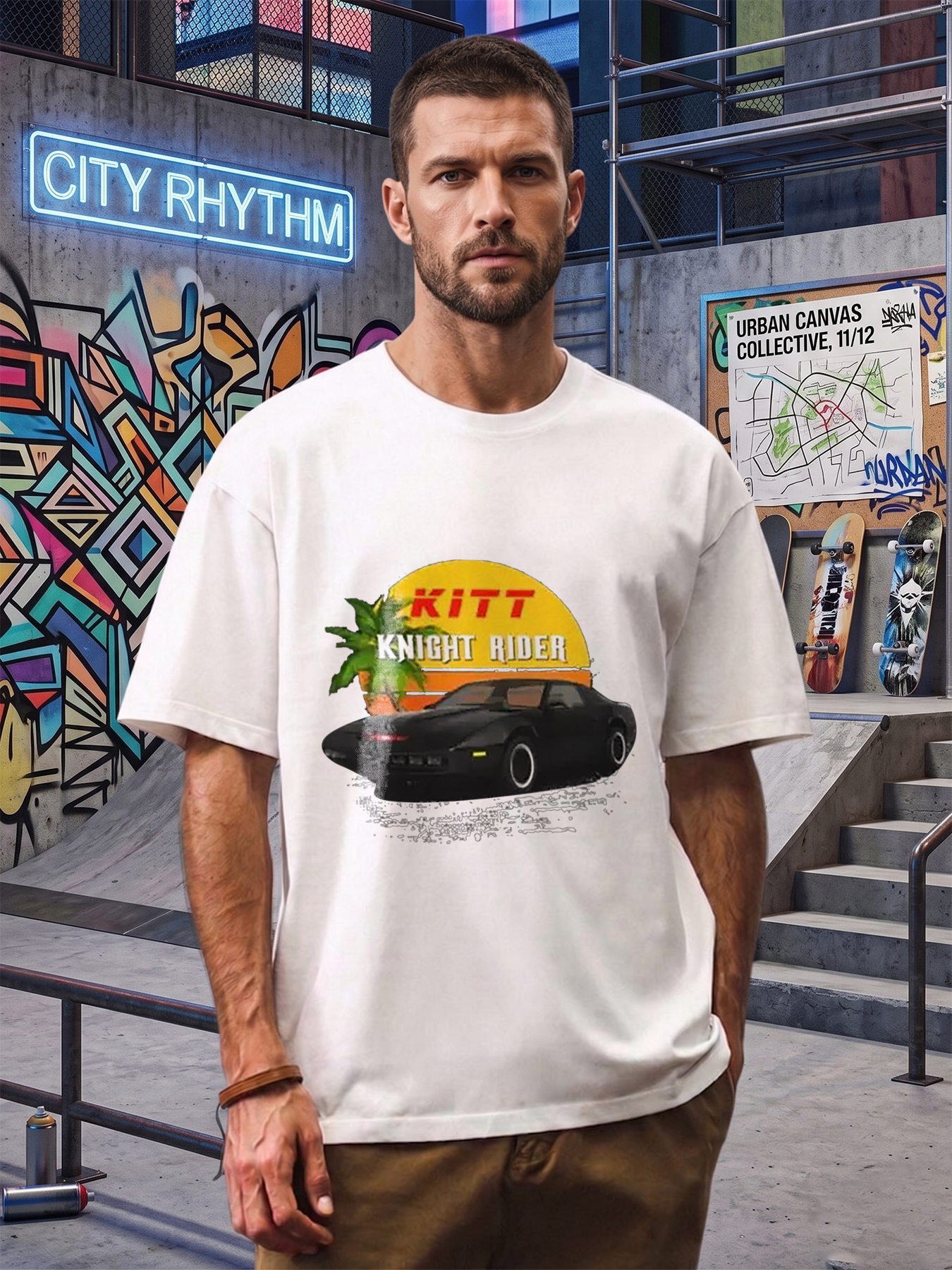 Men's Printed T-Shirt KITT Knight Rider Car Graphic Summer Lightweight Breathable Crew Neck Short Sleeve Tee for Casual Wear and Pop Culture Fans
