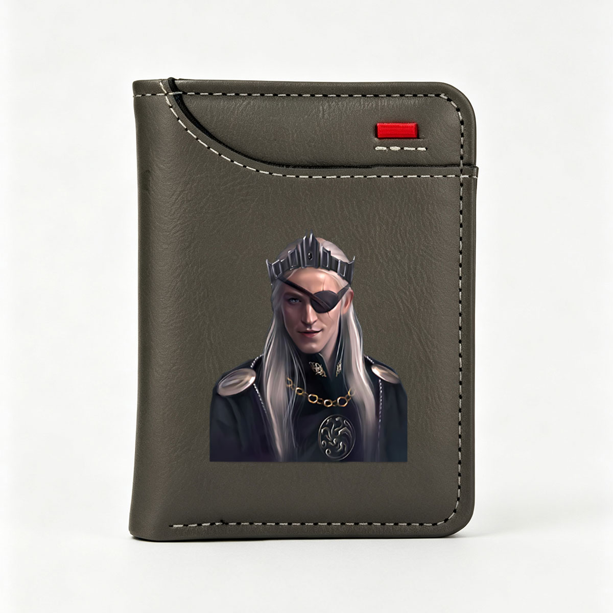 King with Long White Hair and Eye Patch Wearing Crown and Dark Robe - Vertical Style Wallet