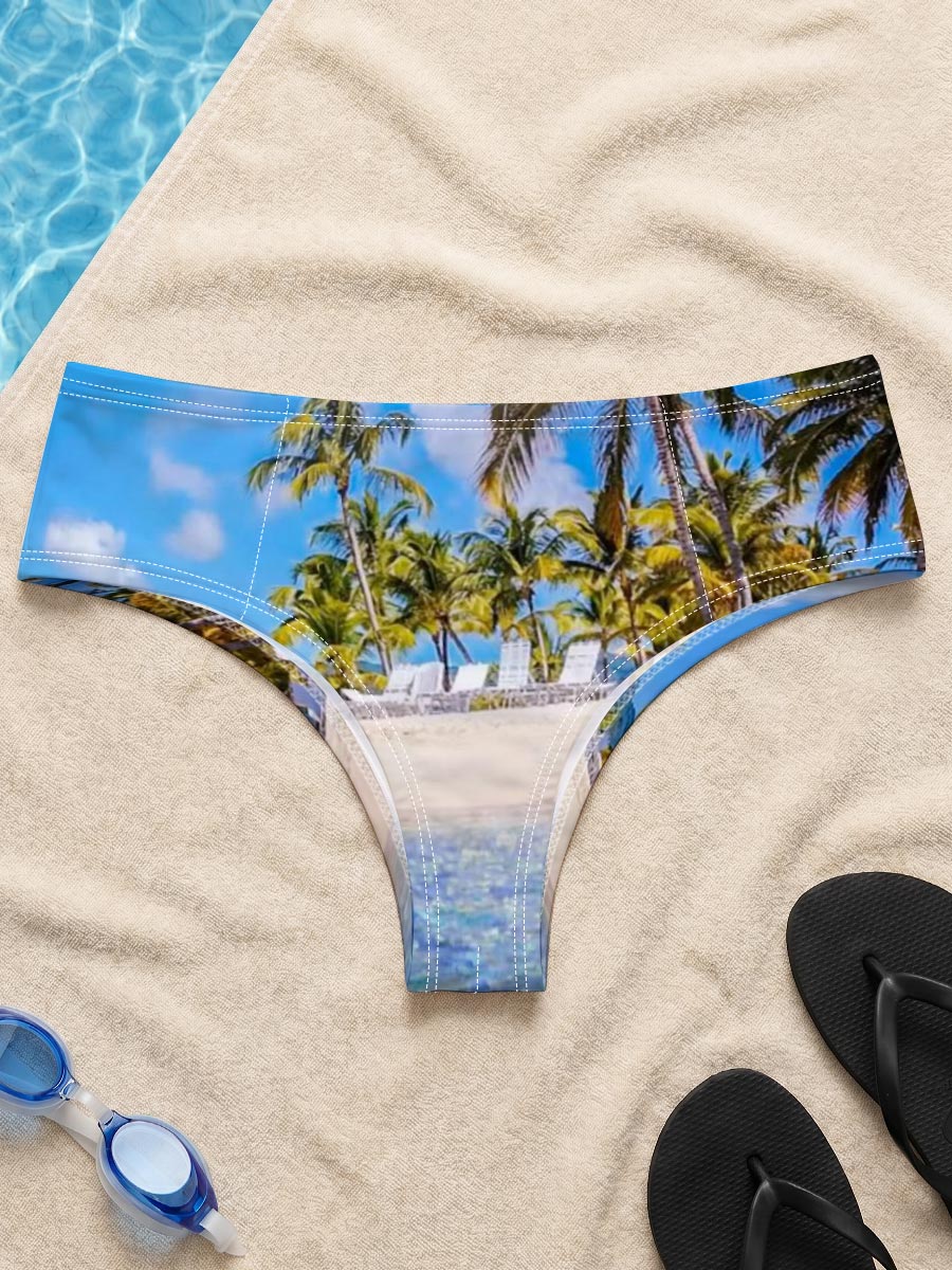 Sunny beach with palm trees and clear blue water -  Men's swim trunks