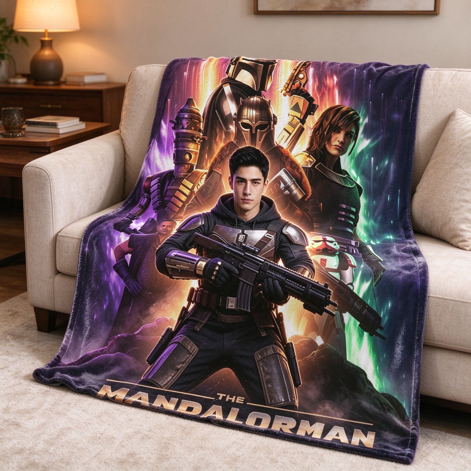 Custom Photo Face Blanket Personalized Sci-Fi Warrior Flannel Throw Ultra Soft Anti-Pilling Cozy Bed Couch Keepsake Gift