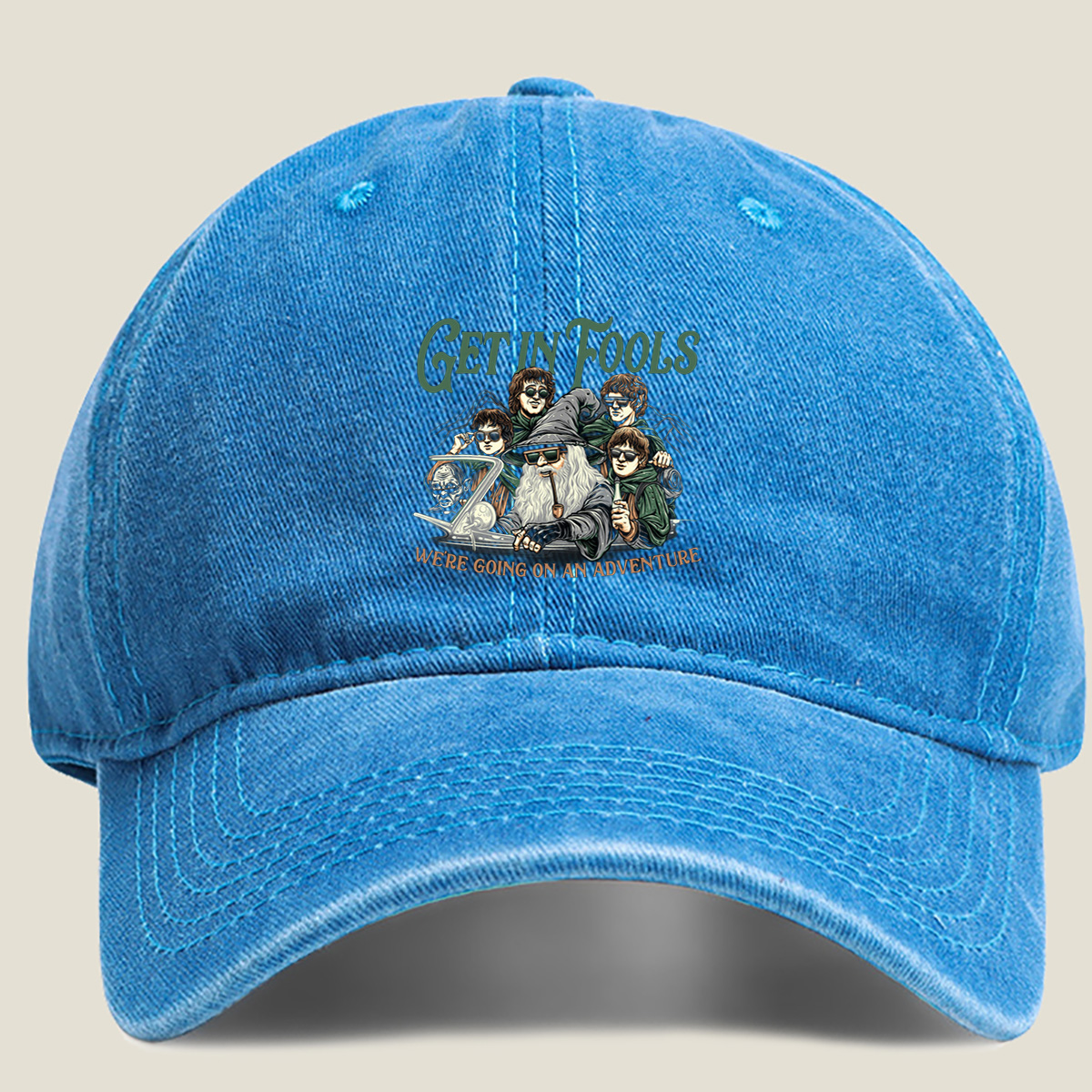 The Lord of the Rings: Frodo, Sam, Merry, Pippin, and Gandalf with a Modern Twist - Washed Denim - Baseball Cap