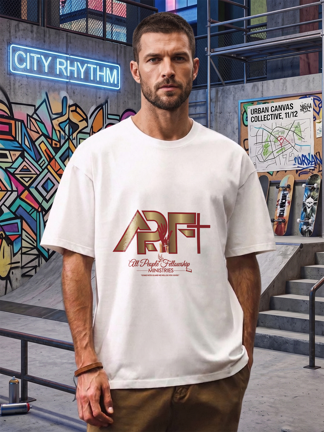 Men's Printed T-Shirt All People Fellowship Ministries Logo Design Casual Round Neck Summer Lightweight Breathable Short Sleeve T-Shirt for Church Events Religious Gatherings Faith-Based Community Adults
