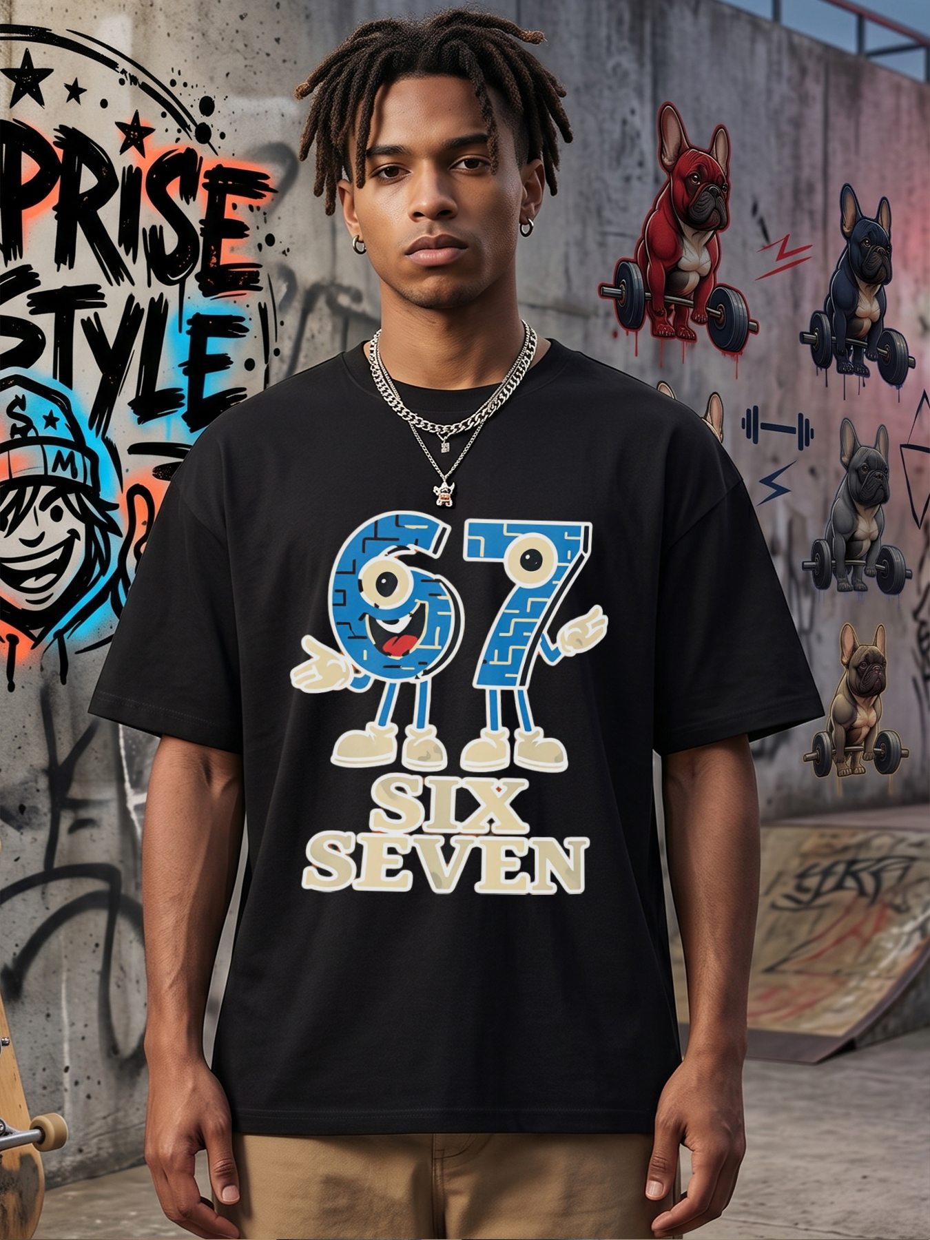 Men's Printed T-Shirt with Fun 67 Cartoon Numbers Design Six Seven Text Graphic Casual Round Neck Lightweight Breathable Summer Short Sleeve Tee for Adults Daily Wear and Outdoor Activities