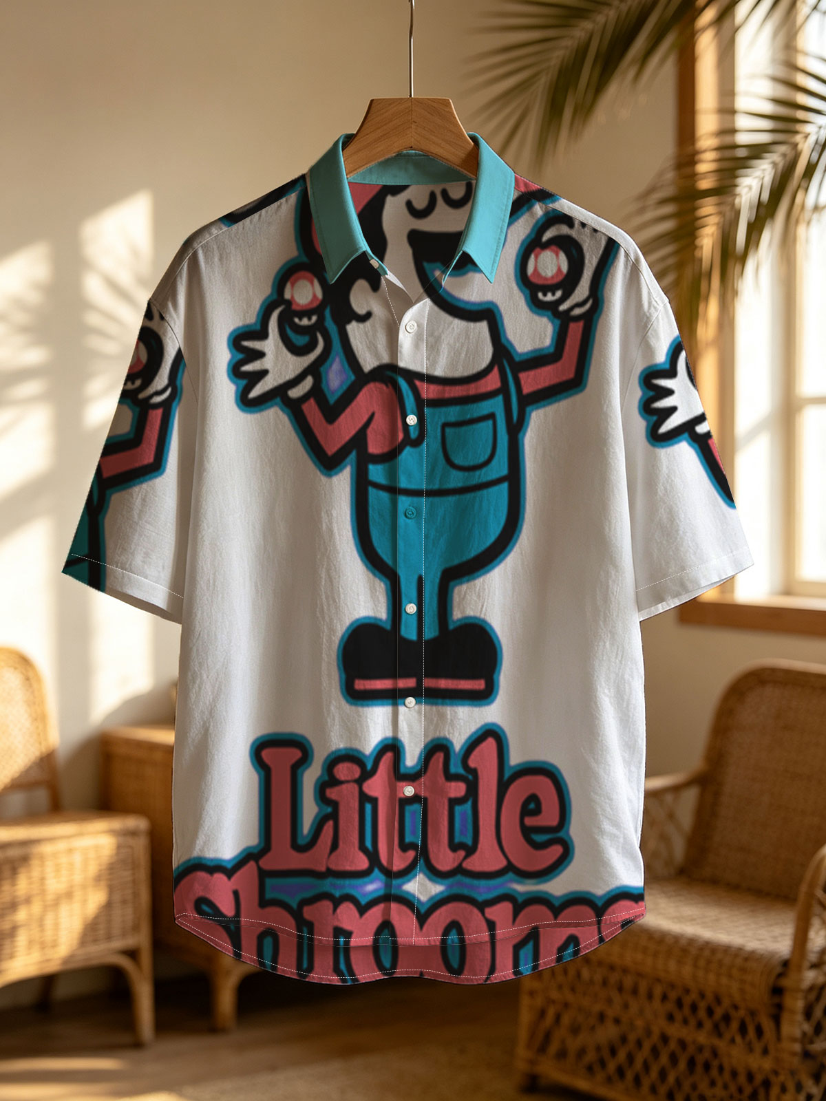Little Shrooms: Mario-Inspired Mushroom Character with Red Caps and Blue Overalls -  Shirt