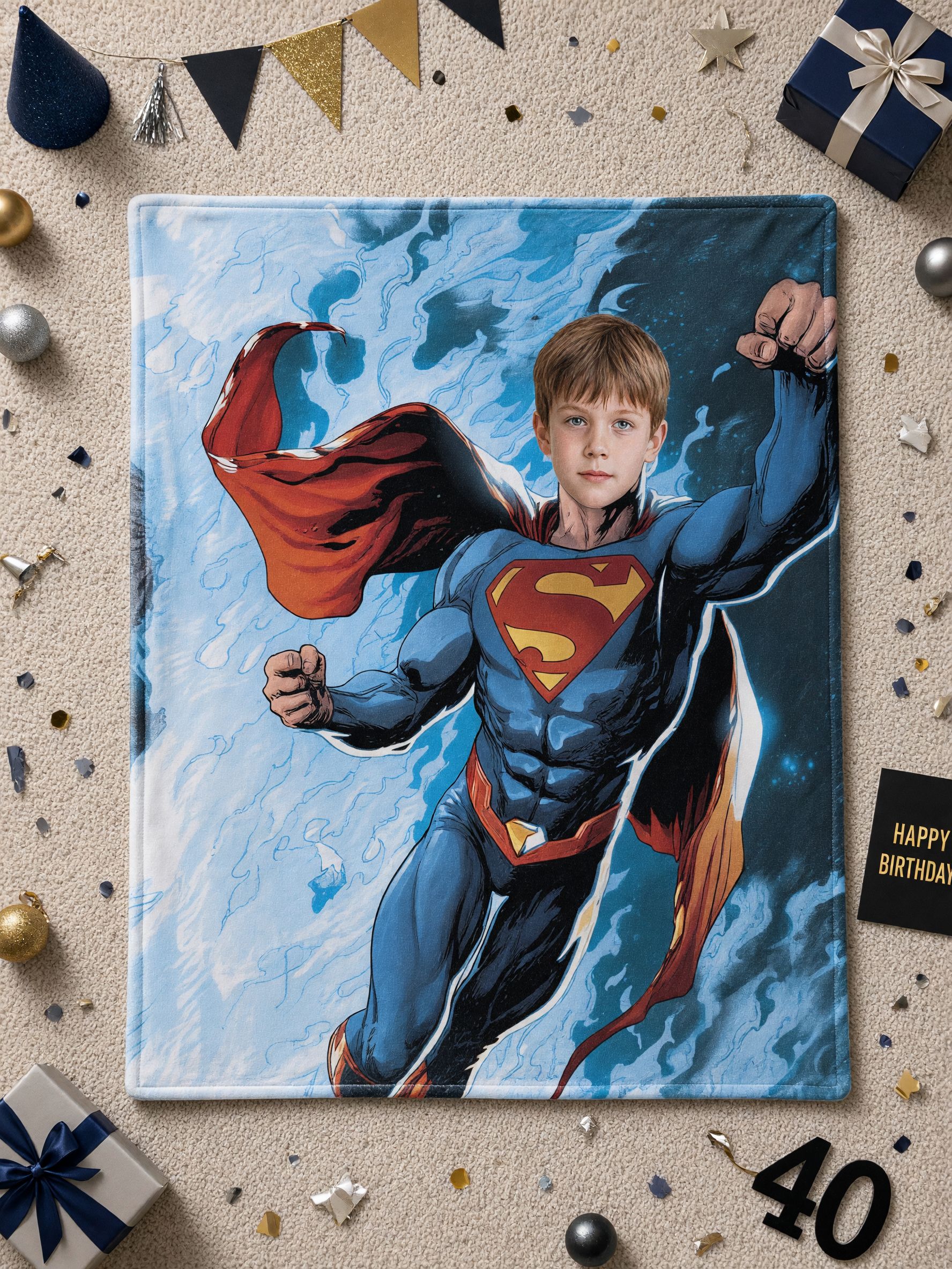 Custom Face Blanket Personalized Comic Superhero Photo Flannel Throw Ultra-Soft Warm Gift for Boys Kids and Family