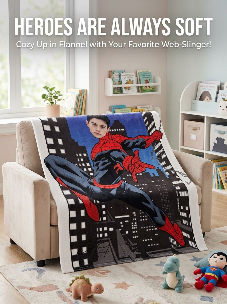 Personalized Superhero Custom Photo Flannel Throw Blanket Soft Comic Face Art Cozy Fleece Bed Sofa Blanket Unique Gift