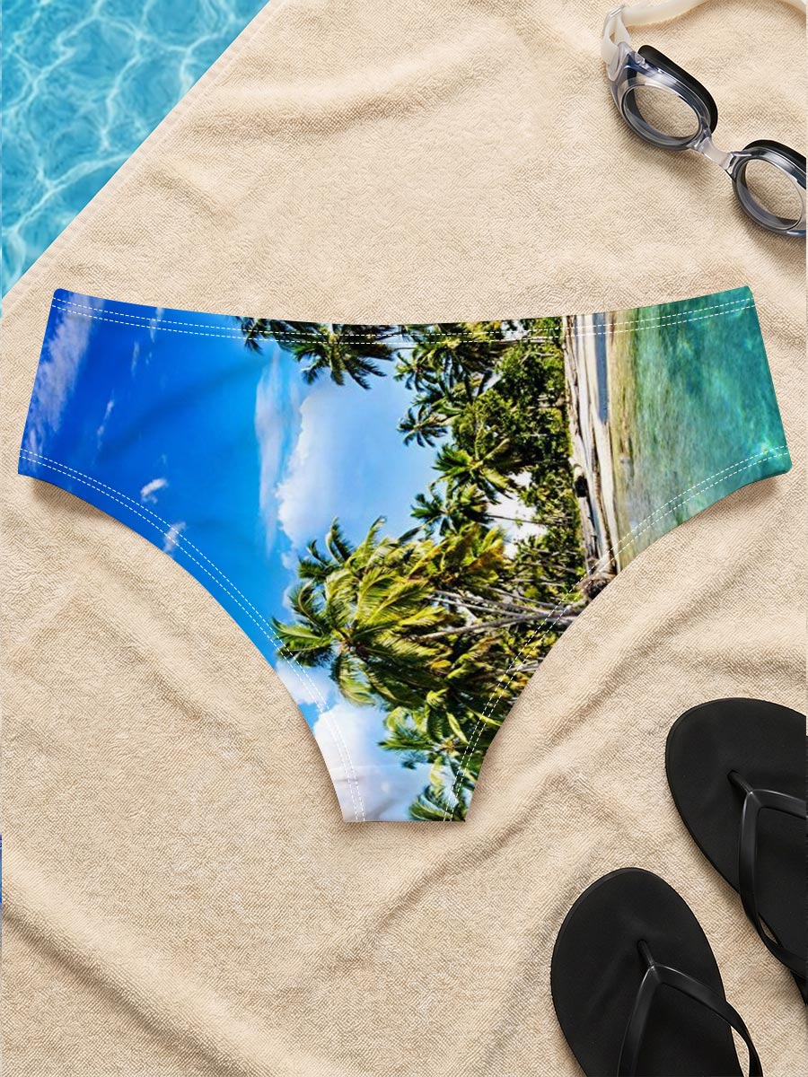 Tropical Paradise with Palm Trees and Crystal Clear Water -  Men's swim trunks