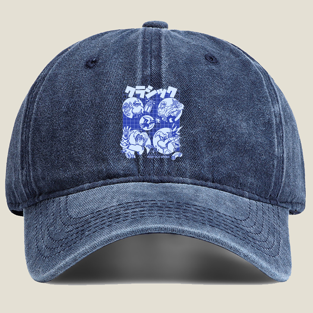 Classic Gaming Characters: Sonic, Knuckles, Tails, and Dr. Eggman - Washed Denim - Baseball Cap