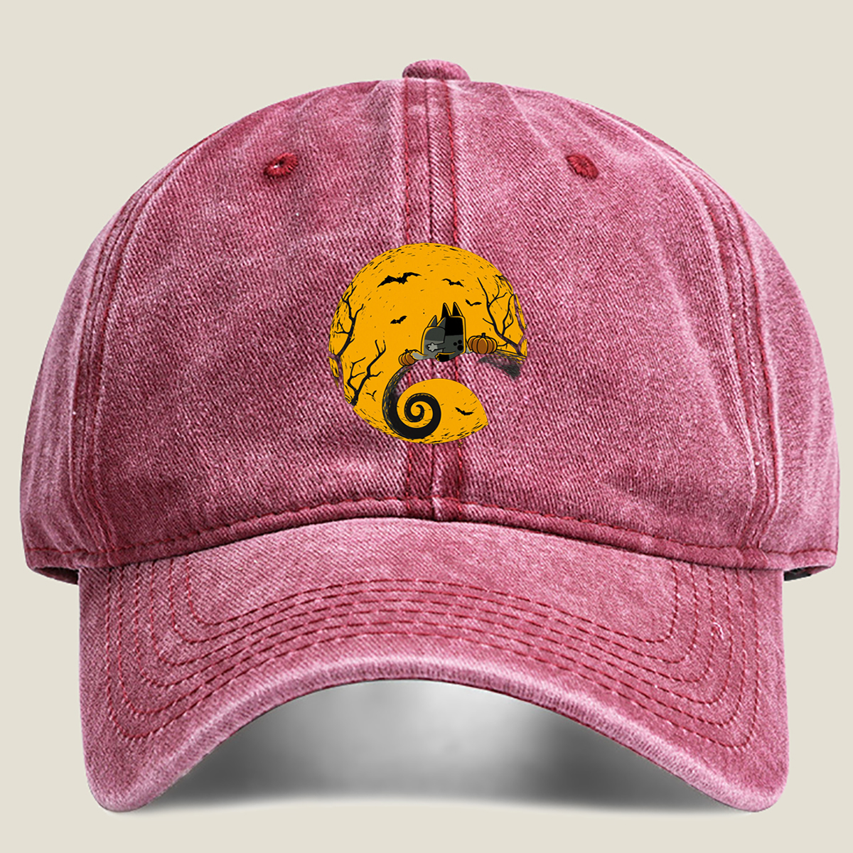 Pusheen the Cat Halloween Moon - Washed Denim - Baseball Cap