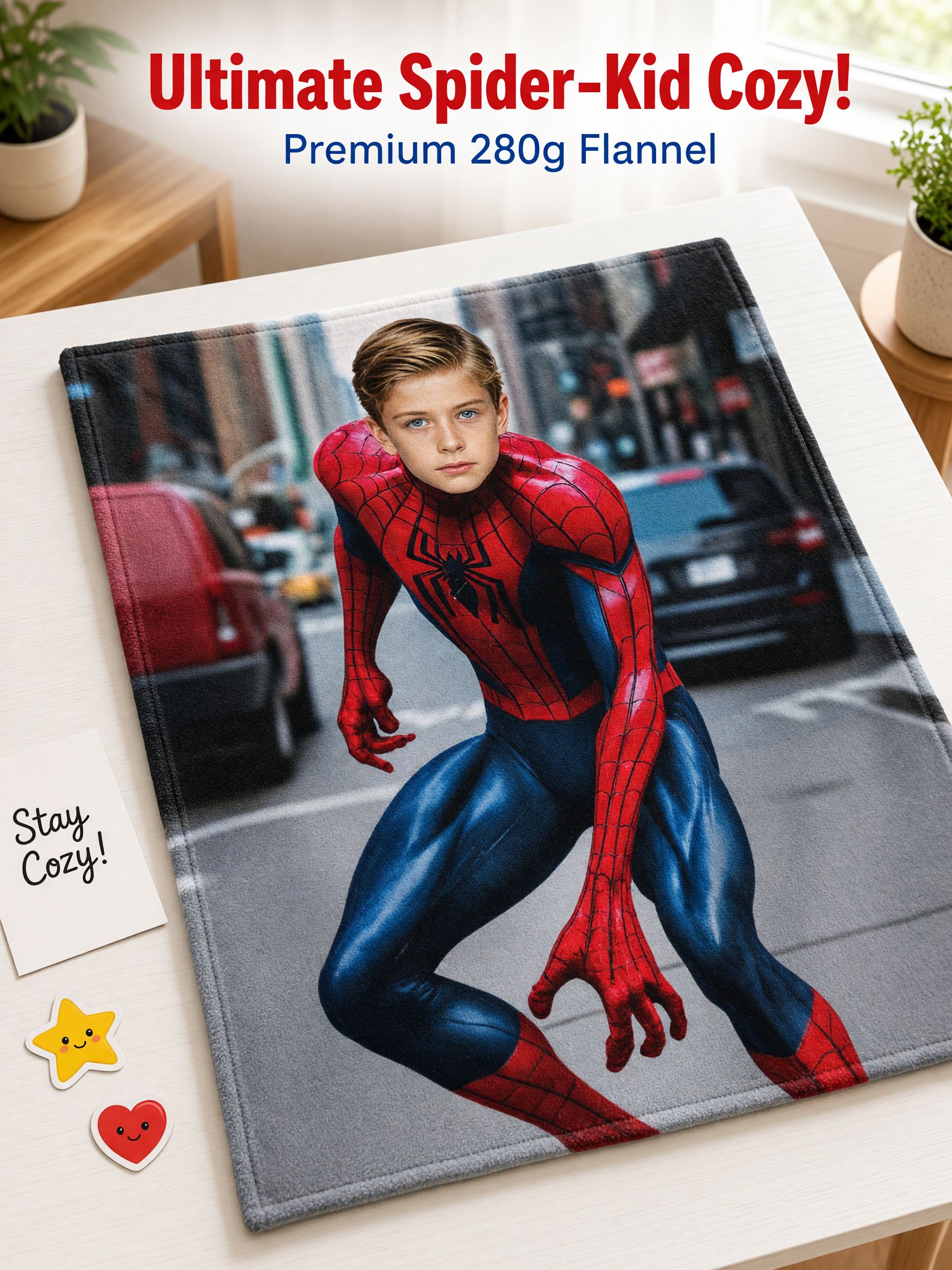 Custom Photo Superhero Flannel Fleece Blanket, Ultra Soft Personalized Portrait Throw for Kids and Adults, Cozy Gift