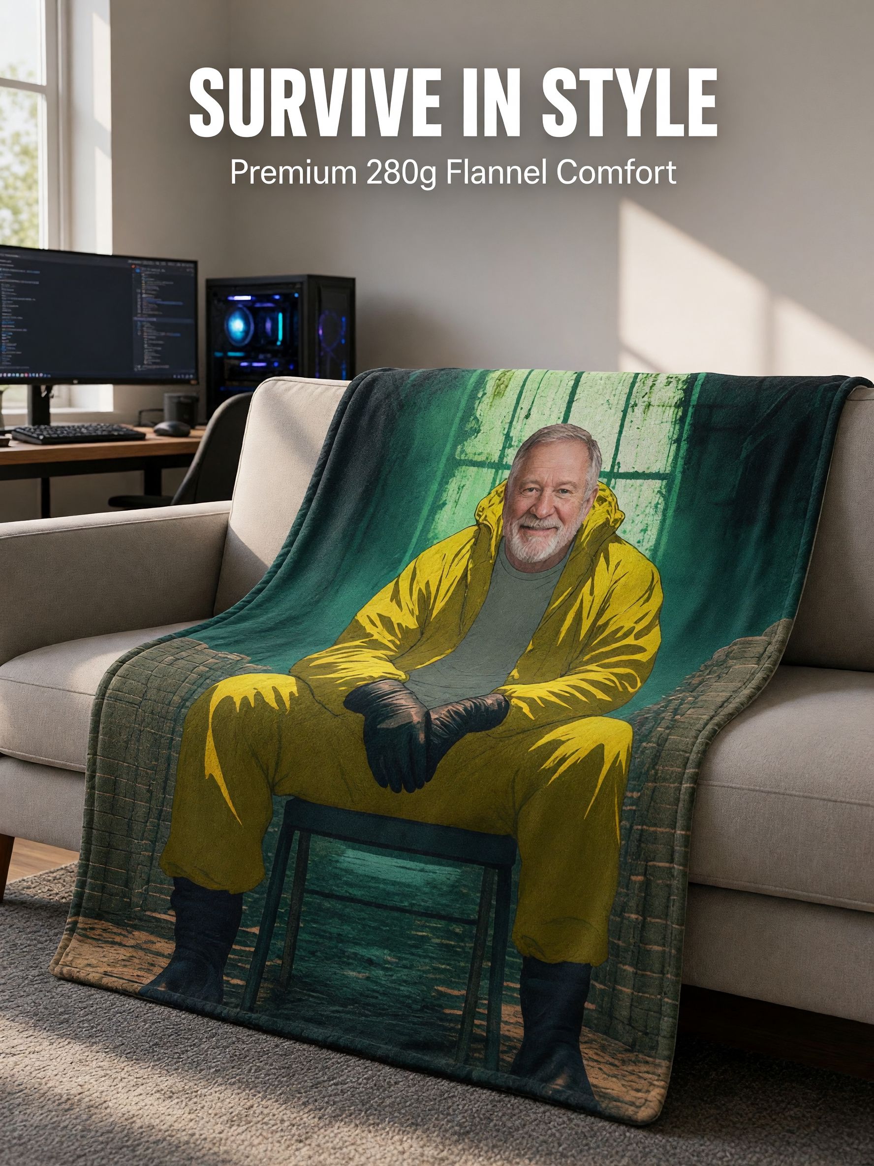 Custom Face Photo Flannel Blanket, Personalized Hazmat Graphic Plush Throw, Funny Cozy Keepsake Gift for Bed and Couch